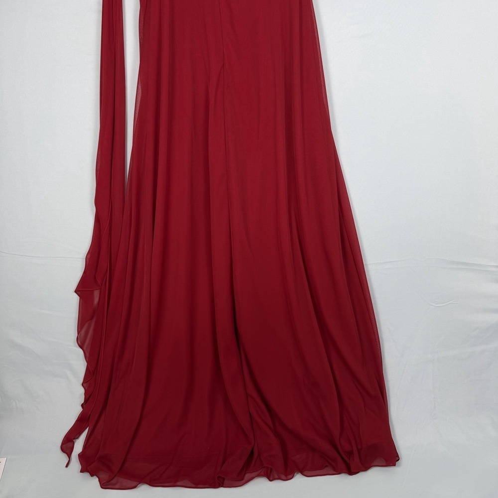 Alex Evenings Size-8 Red Chiffon‎ One Shoulder Empire Waist Evening Gown - Picture 9 of 13